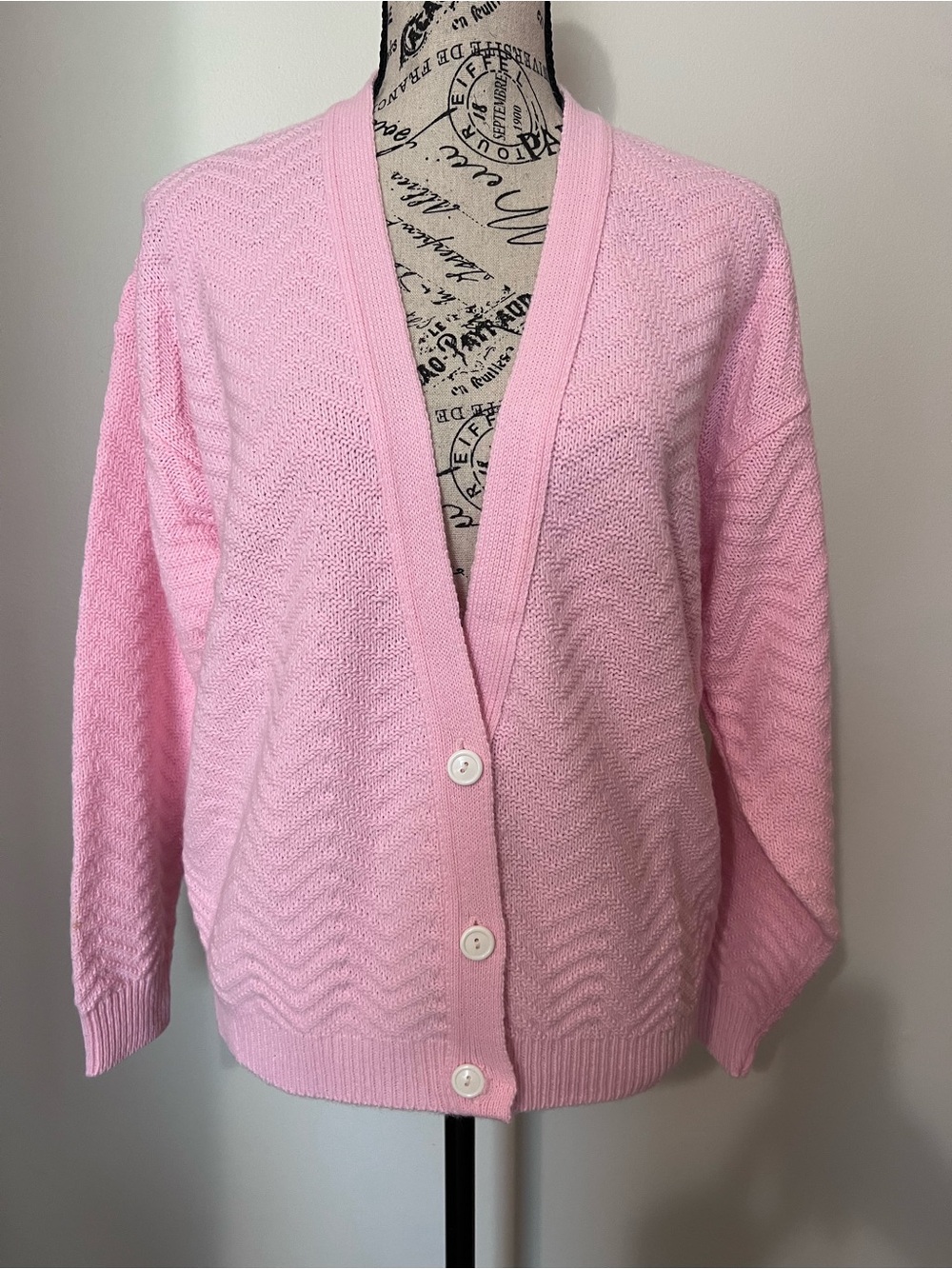 VTG 90s Jolie New York Chevron Knit Cardigan Pink Made in USA